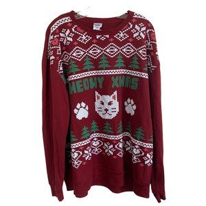 EXC Extreme Concepts Cat Meowy Xmas Ugly Sweater Light Weight Red XXL 2XL